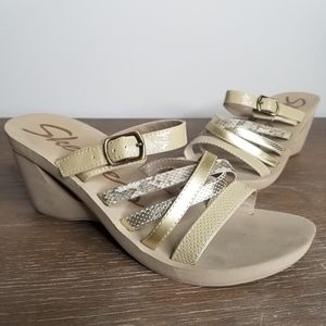 Skechers Tan Multicolor Snakeskin Strappy Platform Wedge Sandals